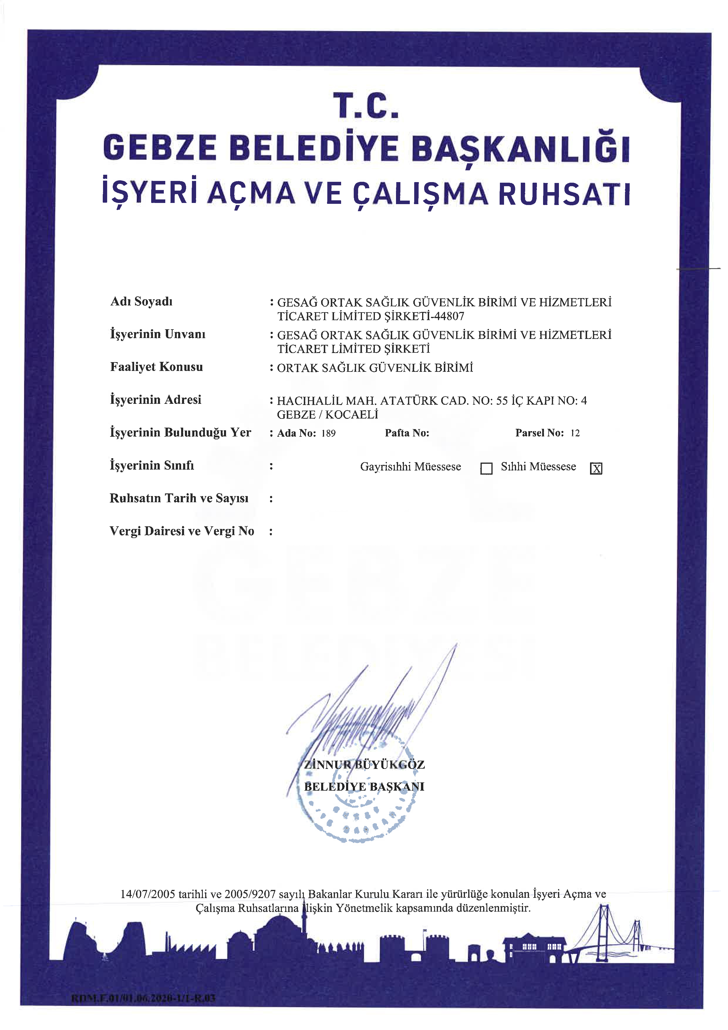 GESAĞ İşyeri Açma Belgesi